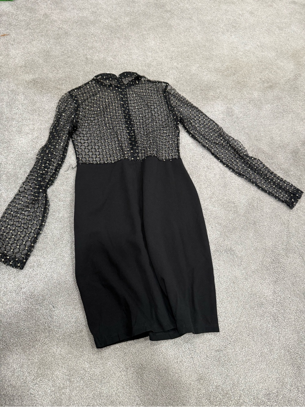 Black Embellished Mesh-Sleeve Sheath Dress